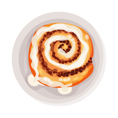 Cinnamon Bun as Dessert Served on Plate Vector Illustration