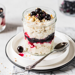 Oat Porridge in a Jar with Blackcurrant