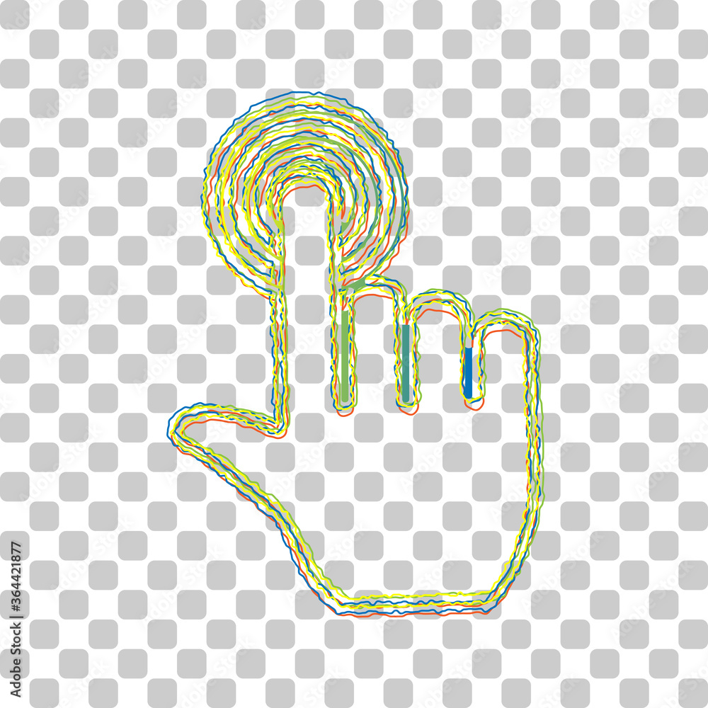 Poster hand click on button. blue to green gradient icon with four roughen contours on stylish transparent 