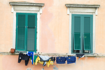clothes hanging out to dry on a washing line
