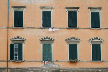 Houses in Livorno on the Ligurian Sea on the western coast of Tuscany, Italy