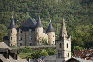 castle of Crots, France above the small village and church