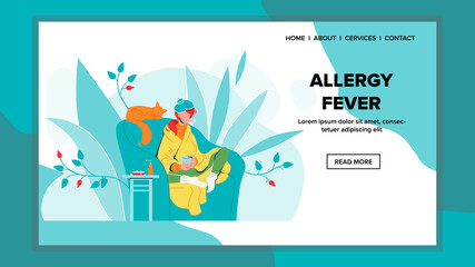Allergy Fever Illness Woman Sit In Chair Vector