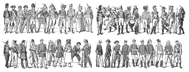 Military costume empire vintage fashion collection 1700 - 1900/ Vintage and Antique illustration from Petit Larousse 1914	 - obrazy, fototapety, plakaty