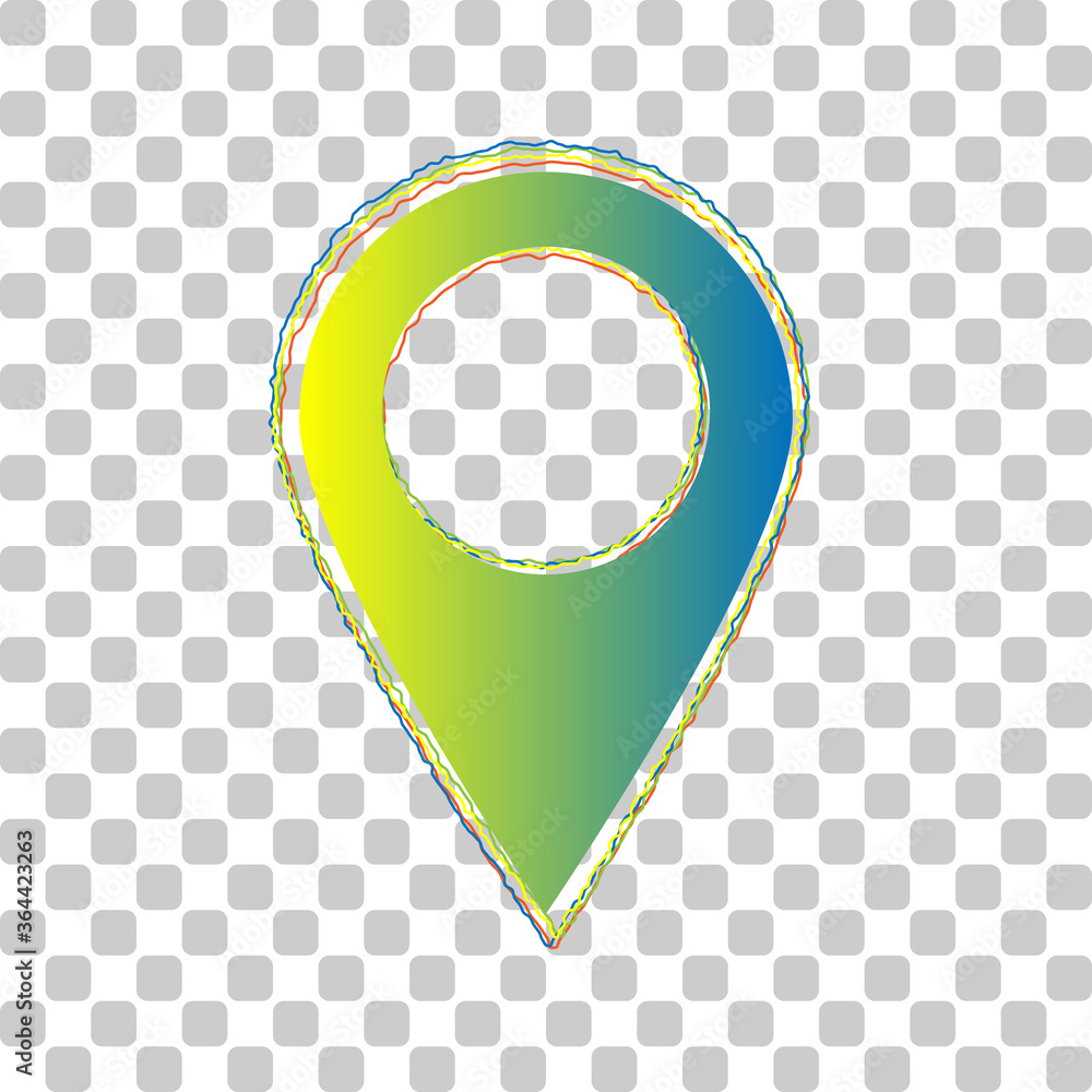 Poster mark pointer sign. blue to green gradient icon with four roughen contours on stylish transparent bac