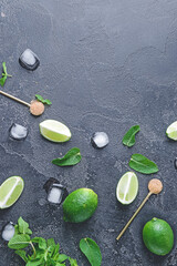 Ingredients for fresh mojito on dark background