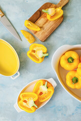 Composition with yellow bell pepper on table