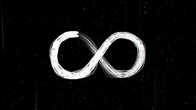 Hand drawing of infinity symbol. Sketchy style animation with blots. Seamless loop