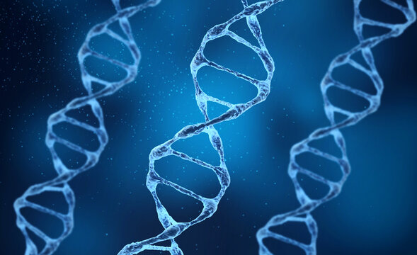 3D render of a medical background with DNA strands in color background. DNA molecule structure. Helical structure of dna strand close-up.