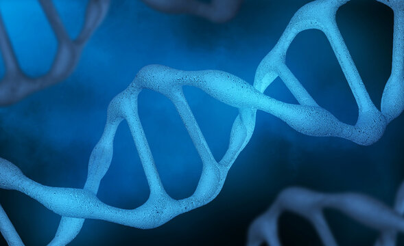 3D render of a medical background with DNA strands in color background. DNA molecule structure. Helical structure of dna strand close-up.