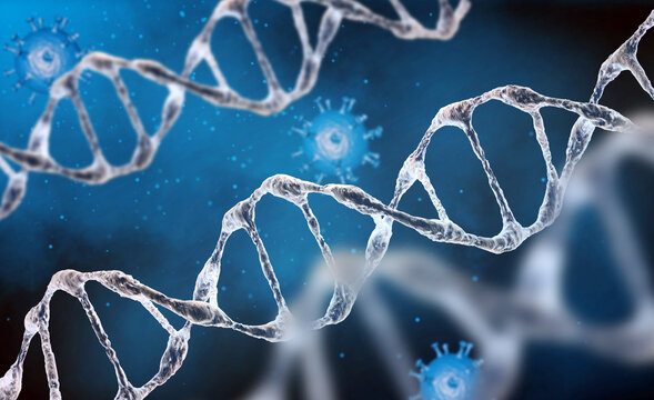 3D render of a medical background with DNA strands in color background. DNA molecule structure. Helical structure of dna strand close-up.