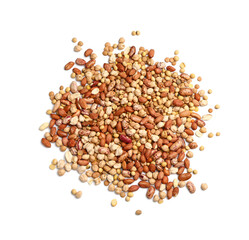 Heap of raw legumes on white background