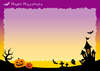 夕景影絵ハロウィン背景素材/横