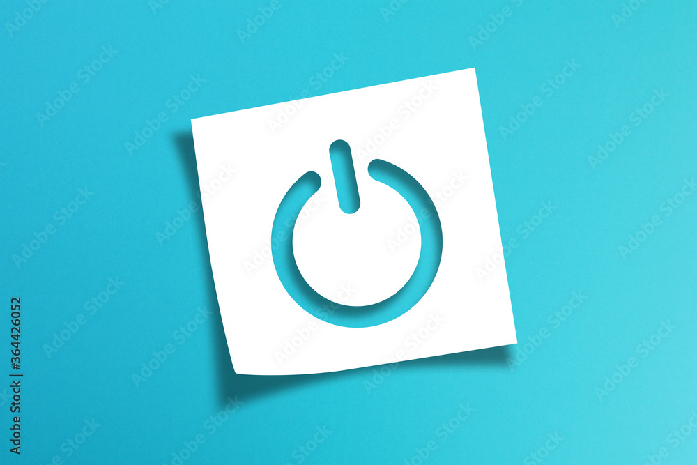 Poster note paper with power button sign on blue background