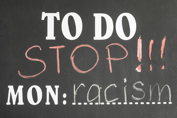 Todo list with text STOP RACISM, closeup