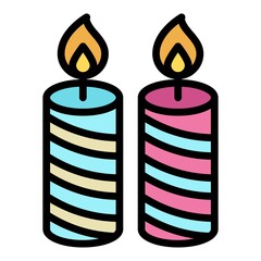 birthday or new born baby related candle lights with strips style vectors with editable stroke,