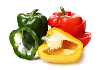 Cut bell peppers on white background
