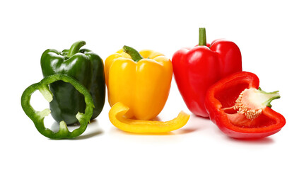 Cut bell peppers on white background