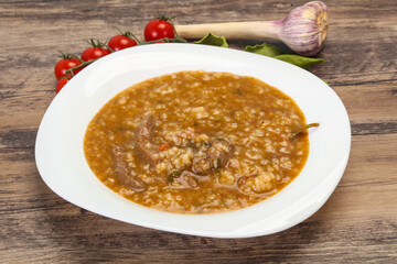 Caucasian Kharcho soup with beef meat