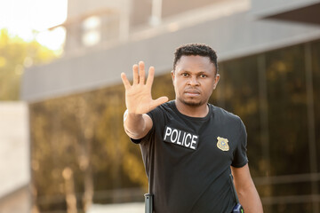 African-American police officer in the street