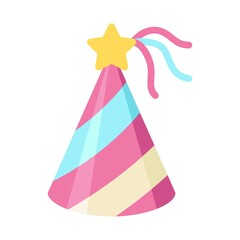 birthday or new born baby related birthday cap with star and strips vectors in flat style,
