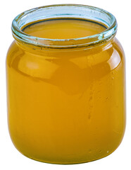 Glass of honey isolated on white background