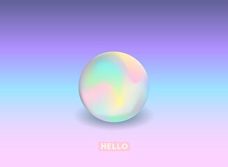 Realistic sphere, pearl isolated on colorful gradient background. Vector artwork. 3d style. Pink, blue, purple paslel colors.