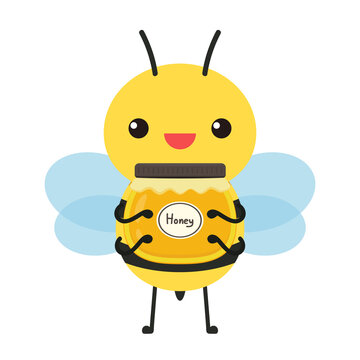 Bee character design. bee cartoon. bee on white background. honey jar vector.