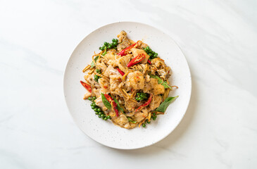 stir fried holy basil with fish and herb