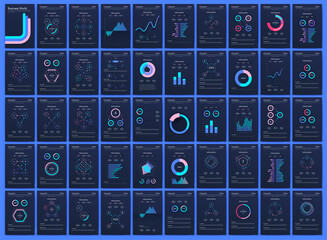 Modern infographic vector elements for business brochures. Use in website, corporate brochure, advertising and marketing. Pie charts, line graphs, bar graphs and timelines.