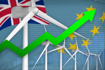 Fototapeta premium Tuvalu wind energy power rising chart, arrow up - renewable natural energy industrial illustration. 3D Illustration