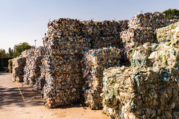 Plastic sorted and other waste sorted ready for waste treatment.