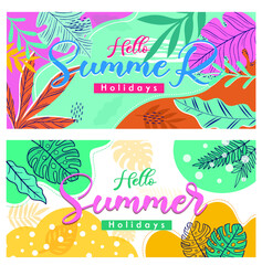 Summer banner vector set, backgrounds with copy space for text, have green color and pink color with some  yellow color, leaf, design by global stock image dot com