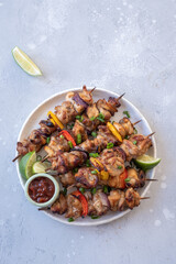 Homemade Chicken Shish Kebabs with Peppers and Onions