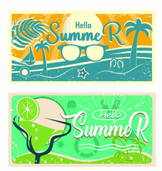 Summer banner vector set, backgrounds with copy space for text, have green color and yellow color with some  blue color, have tree, leaf, juice, design by global stock image dot com