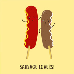 Cute happy delicious sausages vector design