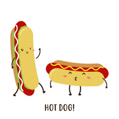 Cute happy delicious hot dogs vector design