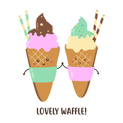 Cute happy waffle and cream vector design