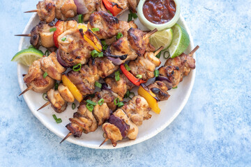 Homemade Chicken Shish Kebabs with Peppers and Onions