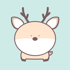 Cute deer cartoon character vector isolated on light blue background
