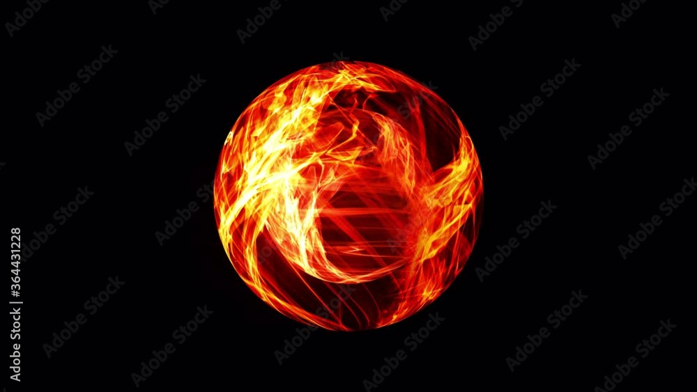 Poster abstract digital futuristic burning sphere with glowing flames. energy waves and sparkling fireworks