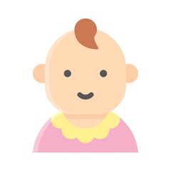 baby shower related small kid or children girl with dress and hair vector in flat style,