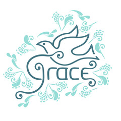 Grace Wording with Dove and ornamental background 