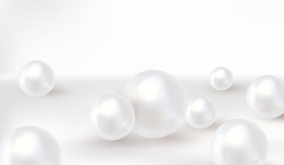 Pearl background. Spherical beautiful 3D orbs. Vector.