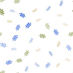 Light Blue, Green vector seamless abstract backdrop with leaves. New colorful illustration in doodle style with leaves. Texture for window blinds, curtains.