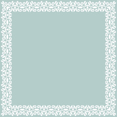 Classic vector square frame with arabesques and orient elements. Abstract ornament with place for text. Vintage light blue and white pattern