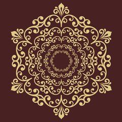 Elegant vintage vector ornament in classic style. Abstract traditional brown and golden pattern with oriental elements. Classic vintage pattern
