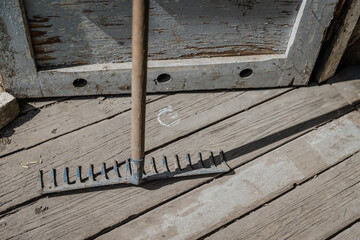 Rakes based on a rustic door and floor. Slow life climate.