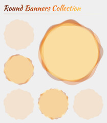 Round banners set. Circular backgrounds in yellow, orange, brown colors. Appealing vector illustration.