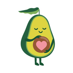 Vector illustration of avocado mom. A cute, smiling avocado hugs a bone with her hands. Expectant mother, pregnancy.